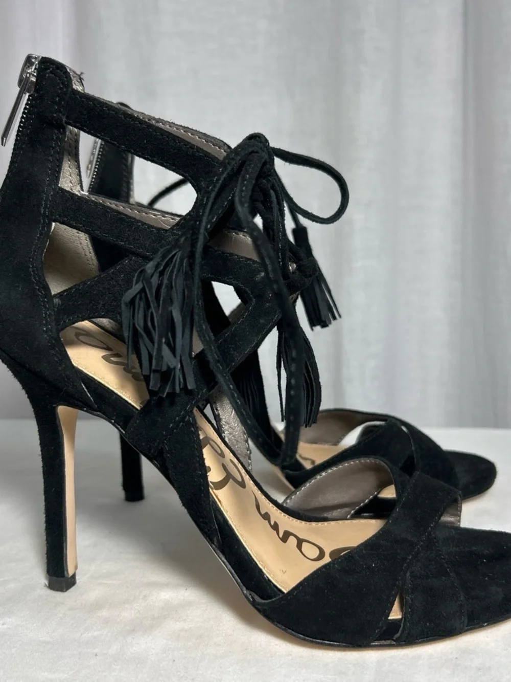 Sam Edelman | Black Suede Lace-Up | High Heel Sandals | Tassel | Size 8